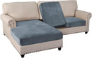 PrinceDeco Sectional Couch Covers 3 Pieces Velvet Sofa Covers L Shape Soft Couch Covers for Sectional Sofa Corner Sofa Cover Couch Cover for Dogs Washable (2 Seater + 1 Chaise,Stone Blue) by CozyNest Decor