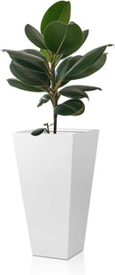 Tall Tapered Planter Taper Metal Modern Flower Plant Pot White Square Galvanized Steel Planter 26 In Indoor Outdoor for Front Porch Garden Patio Grande Plant Tree Commercial Residential Heavy Duty by CozyNest Decor