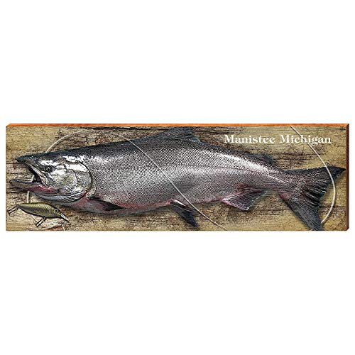 Salmon from Manistee Michigan Home Decor Art Print on Real Wood