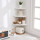 Corner Shelf, White Solid Oak Wood Floating Corner Shelves Wall Mount Round End Floating Speaker Rack for Small Plant Photo Frame (White, 8.6in) by CozyNest Decor