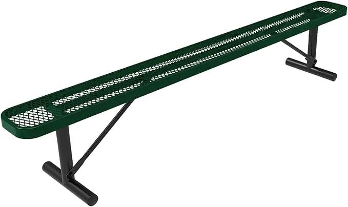 Coated Outdoor Furniture Heavy-Duty Portable Outdoor Bench Thermoplastic Coated, Expanded Metal, Commercial-Grade Seating, Made in America (Portable Without Back, 8 Ft, Green)