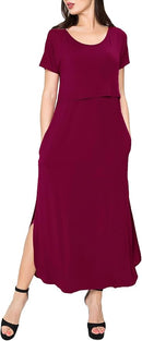 Smallshow Women's Maternity Nursing Dresses Split Long Dress for Breastfeeding by TinyTreasures Baby Boutique