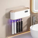 UV Toothbrush Sanitizer Holder for 4 | Wall Mounted Toothbrush Holder for Bathroom with Fan Drying | USB Rechargeable Toothbrush Cleaner & Sterilizer, No Drill Install, Modern Design (White Ⅱ) by CozyNest Decor