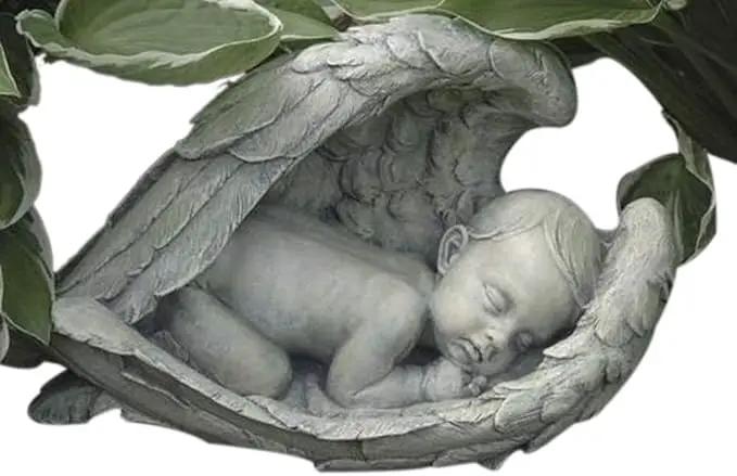 Joseph's Studio by Roman Inc, Sleeping Baby in Wings, Garden Collection, Religious Statue, Holy Family, Memorial, Angel, Patron Saint, Garden Décor (7x14x8)