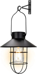 pearlstar Solar Lanterns Outdoor Metal Solar Powered Hanging Lights Waterproof for Wall Yard Garden Patio Garage Balcony Porch Fence Decor, Warm White Edison Bulb,with Wall Mount Kit（Black-1pack） by CozyNest Decor