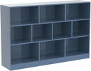 IOTXY Open Shelf Low Bookcase - Wooden 3-Tier Floor Standing Display Cabinet Organizer with Base, 10 Cubes Short Horizontal Bookshelf in Bright Blue by CozyNest Decor