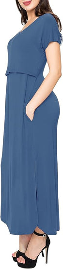 Smallshow Women's Maternity Nursing Dresses Split Long Dress for Breastfeeding by TinyTreasures Baby Boutique