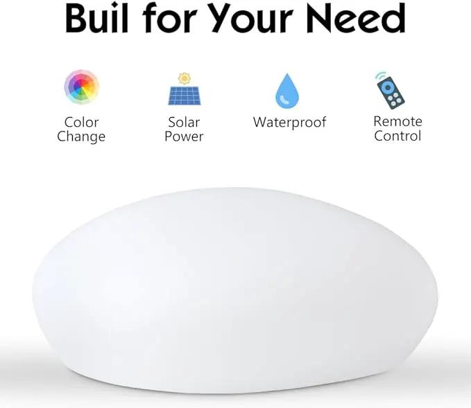 Solar Garden Lights Outdoor Glow Cobblestone Shape Lamp Garden Decor Light-White & RGB Light Waterproof Landscape Night Lights for Lawn/Patio/Path 1pc, photo 8 of 9
