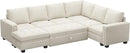 Belffin Modular Sectional Sleeper Sofa with Pull Out Bed U Shaped Sectional Sofa Couch with Storage Ottoman Velvet Covertible 7-Seater Sofa for Living Room Beige by CozyNest Decor