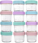 WeeSprout Baby Food Storage Glass Jars w/Lids (4 oz, 12 Pack) Pastel Variety, Snack, Reusable Small Containers, Fridge or Freezer, Microwave & Dishwasher Safe, Essentials for Infants by TinyTreasures Baby Boutique