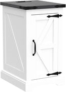 JXQTLINGMU Nightstand with Charging Station, Rectangular Farmhouse End Table with Barn Door and Adjustable Storage Shelf, 17" Deep Wood Rustic Sofa Side Table for Living Room, Bedroom, White by CozyNest Decor