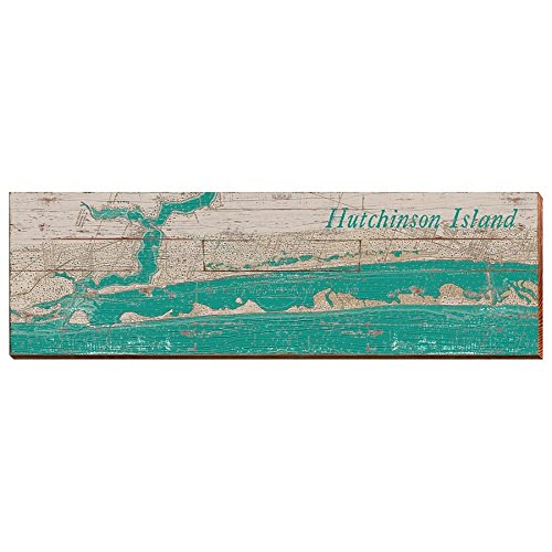 Hutchison Island Teal Map Home Decor Art Print on Real Wood