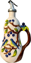 18 Oz Hand Painted Relief Ceramic Olive Oil Bottle Dispenser for Kitchen, Oil and Vinegar Bottle, Seasoning Bottle with Stainless Steel Nozzle, 540mL Oil Container with Handle for Cooking, Light Proof by CozyNest Decor