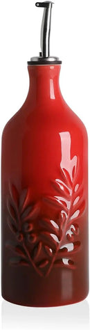 Sweejar Ceramic Olive Oil Dispenser Bottle, 20 Oz Relief Opaque Oil Cruet Protects To Reduce Oxidation, Suitable for Storage Vinegar, Soy Sauce, Coffee Syrup, Liquids, Set of 1 (Gradient Red) by CozyNest Decor