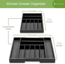 Purawood Bamboo Drawer Organizer - Expandable Silverware Organizer & Utensil Organizer, Cutlery Tray with Dividers, 7-9 Slots - Premium Kitchen Drawer Organizer for Utensils & Flatware (Black) by CozyNest Decor
