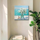 Bathroom Decor Ocean Daisy Flower Canvas Wall Art Coastal Nautical Seashell Seascape Framed Picture Ocean Theme Seascape Painting Artwork for Bedroom Home Decoration Square Blue 14x14" by CozyNest Decor