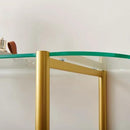Oval Glass Console Table for Living Room, Foyer & Entrance, 2-Tiers Mid-Century Modern Sofa Table with Clear Glass Top, Walnut Finish Wood Shelf and Gold Finish Frame by CozyNest Decor