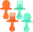 Grabease Baby Spoons and Forks Utensils for Toddlers Infants BPA-Free & Phthalate-Free Baby Silverware, 2 Sets, Mint and Orange - Toddler Spoon by TinyTreasures Baby Boutique