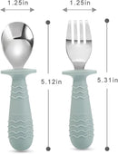 PandaEar 6 Pieces Baby Toddler Silicone Stainless Steel Utensils Silverware Spoon Fork for Baby Toddler BPA Free with Silicone Holding Anti-Choke Design (Blue Pink White) by TinyTreasures Baby Boutique