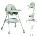 High Chairs for Babies and Toddlers, 4 in 1 Convertible Baby High Chair, Portable High Chair for Travel with Adjustable Height and Back, Foldable HighChair with Wheels& Pu Cushion (Green) by TinyTreasures Baby Boutique