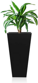Tall Black Planter Tapered Metal Modern Flower Plant Pot Black Square Galvanized Steel Planter 30In Indoor Outdoor for Front Porch Garden Patio Grande Plant Tree Commercial Residential Heavy Duty by CozyNest Decor