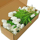 Mandy's Artificial Tulips 60 Stems White PU Faux Flowers for Wedding Home Decor 13.5 Inch by CozyNest Decor