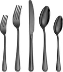 40 Pcs Black Silverware Set for 8 with Simple Striped Handle Design, Food Grade Stainless Steel Flatware Set, Eating Utensils Sets Include Fork/Knife/Spoon, Cutlery Set, Dishwasher Safe by CozyNest Decor