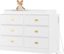 Dresser for Bedroom with 6 Drawers, Changing Table Dresser with Power Outlets, Soft Changing Pad & Removable Top, Baby Dresser with Changing Table Top for Nursery, White by TinyTreasures Baby Boutique