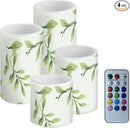 Green Leaves Flameless Candles Battery Operated Candles Set of 4 with 18-Key Remote Control Timer Dancing Flame Pillar Candles for Home Beach Hotel by GreenHaven Gardens
