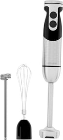 MegaWise Stainless Steel Titanium Reinforced 3-in-1 Immersion Hand Blender, Powerful with 80% Sharper Blades, 12-Speed Corded Blender, Including Whisk and Milk Frother (3-in 1 Black) by TinyTreasures Baby Boutique