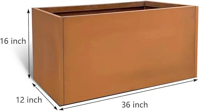Corten Steel Planter Box Metal Outdoor Large Rectangular Rustic Durable Antique Detached for Commercial Residential Patio Deck and Backyard 36" x 12" x 16", photo 2 of 7