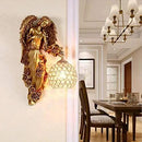 LITFAD Angel Wall Lamp Antique Spherical Sconce Light Decorated Bedside Lamp Clear Crystal 1 Light in Gold LED Wall Light for Bedroom Living Room Hotel - Right by CozyNest Decor