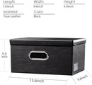 PRANDOM Collapsible Storage Box with Lid [1-Pack] Leather Fabric Foldable Storage Bin Organizer Container Basket Cube with Cover for Home Bedroom Closet Office Nursery Black (13.6x9.6x6.9) by TinyTreasures Baby Boutique