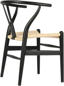 Tomile Solid Wood Wishbone Chair Y Chair Mid-Century Armrest Dining Chair, Hemp Seat (Ash Black + Natural Rope, Pack of 4) by CozyNest Decor