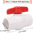 2Pcs 1-1/4" PVC Ball Valve Water Pipe Shut-off Valve Socket with Red T-Handle for Cold Water Supply lines, Irrigation Pipe fitting System(Socket x Socket), Schedule 40 by GreenHaven Gardens