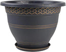 6 Pack 8 Inch Plant Pots, Plastic Flower Pot for Indoor & Outdoor with Drainage Holes & Saucer, Plaid Pattern Planters Garden Pots for Herbs by CozyNest Decor
