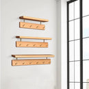 Shelf with Hooks, Solid Wood Bedroom Shelves for Wall, Wooden Coat Rack Wall Mount for Bathroom, Kitchen, Door Entryway (Beech, 38cm/14.96inch) by CozyNest Decor
