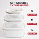 Chef Preserve Glass Vacuum Seal Containers for Food Storage, Made For Compact Vacuum Sealer, 3pcs set [1x Small, 1x Medium, 1x Large] Works With Handheld Vacuum Sealer Machine by CozyNest Decor