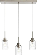 3-Light Farmhouse Chandelier Light Fixture Brushed Nickel Clear Seeded Glass Dining Room Hanging Modern Pendant Lighting Over Table,Traditional Ceiling Lights for Kitchen Island Entryway by CozyNest Decor