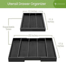 Purawood Kitchen Drawer Organizer - Expandable Utensil Organizer for Kitchen, Cutlery Tray & Silverware Organizer, 3-5 Slots - Bamboo Drawer Organizer for Utensils & Flatware (Black) by CozyNest Decor