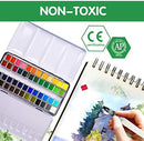 Watercolor Paint set, 48 Colors Premium Solid Watercolor Half Pans in Tin Box, 1 refillable Water Brush Pen, Art Pigment Kit Perfect for Artists Students Kids Beginners and Art Lovers by TinyTreasures Baby Boutique