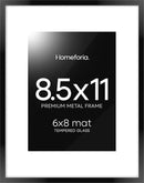 Homeforia Black Picture Frame 8.5 x 11, High End Metal 8.5x11 Poster Frames with Mat 6x8 Photo, 8.5 x 11 Frame Matted to 6 by 8 Art, 8.5by11 Wall or Tabletop Frames, Tempered Glass, Wall Kit, Set of 1 by CozyNest Decor