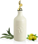Sweejar 16 Oz Ceramic Olive Oil Dispenser Bottle, Oil Dispenser for Kitchen with Gravity Spout, Relief Opaque Oil Container for Evoo, Avocado Oil, Vinegar, Soy Sauce, 1 Pack(Beige, Gold Spout) by CozyNest Decor