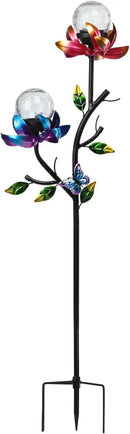 VCUTEKA Solar Garden Light Solar Flowers Light with LED Crackle Glass Globe Solar Lights Outdoor Metal Garden Stake Wind Spinner for Garden Decoration, Patio Decor, Yard Decor and Gift for Mother by CozyNest Decor