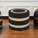 Wimarsbon 18'' Ottoman Pouf, Natural Braided Poof, Rustic Handweave Lounge Pouffe, Boho Footrest Stool for Bedroom, Accent Table or Seat for Living Room (Natural Water Hyacinth + Black Cotton Rope) by CozyNest Decor