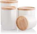 Sweejar Kitchen Canisters Ceramic Food Storage Jar Set, Stackable Containers with Airtight Seal Wooden Lid for Serving Ground Coffee, Tea, Herbs, Grains, Sugar, Salt - Set of 4 (White) by CozyNest Decor