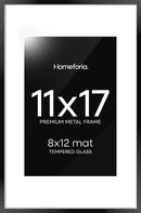 Homeforia 11 x 17 Picture Frame Black, High End Metal 11x17 Poster Frames with Mat 8x12 for Photo, 11 x 17 Black Frame Matted to 8 x 12 inch Print, 17x11 Thin Frame, Tempered Glass, Wall Kit, Set of 1 by CozyNest Decor