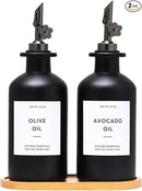 HOMCDALY Olive Oil Dispenser for Kitchen, 11.8oz Glass Kitchen Dispenser Bottle, Black Oil&Vinegar Cruet Set, Leakproof Olive Oil Bottles | Set of 2 (11.8oz – Black) by CozyNest Decor