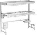 3 Tier Extra Large Stainless Steel Expandable Over The Sink Dish Drainer Drying Rack, Rust Proof Metal, Space Saving, Modern Silver Big Capacity Extendable Plate Strainers Above Kitchen Counter by CozyNest Decor