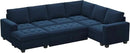 Belffin Modular Sectional Sleeper Sofa with Pull Out Bed U Shaped Sectional Sofa Couch with Storage Ottoman Velvet Covertible 7-Seater Sofa for Living Room Blue by CozyNest Decor